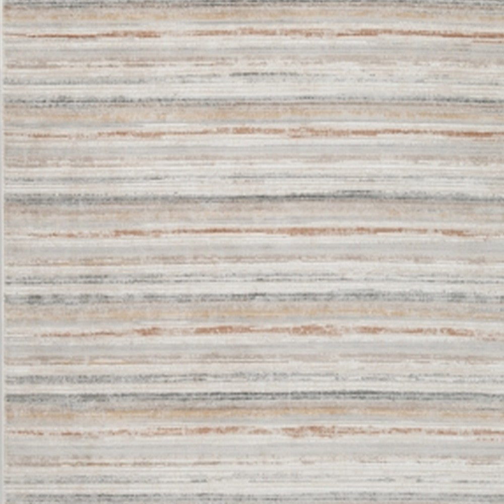 Neyo 5 x 7 Medium Area Rug, Machine Woven White Brown Striped Pattern -BM327817