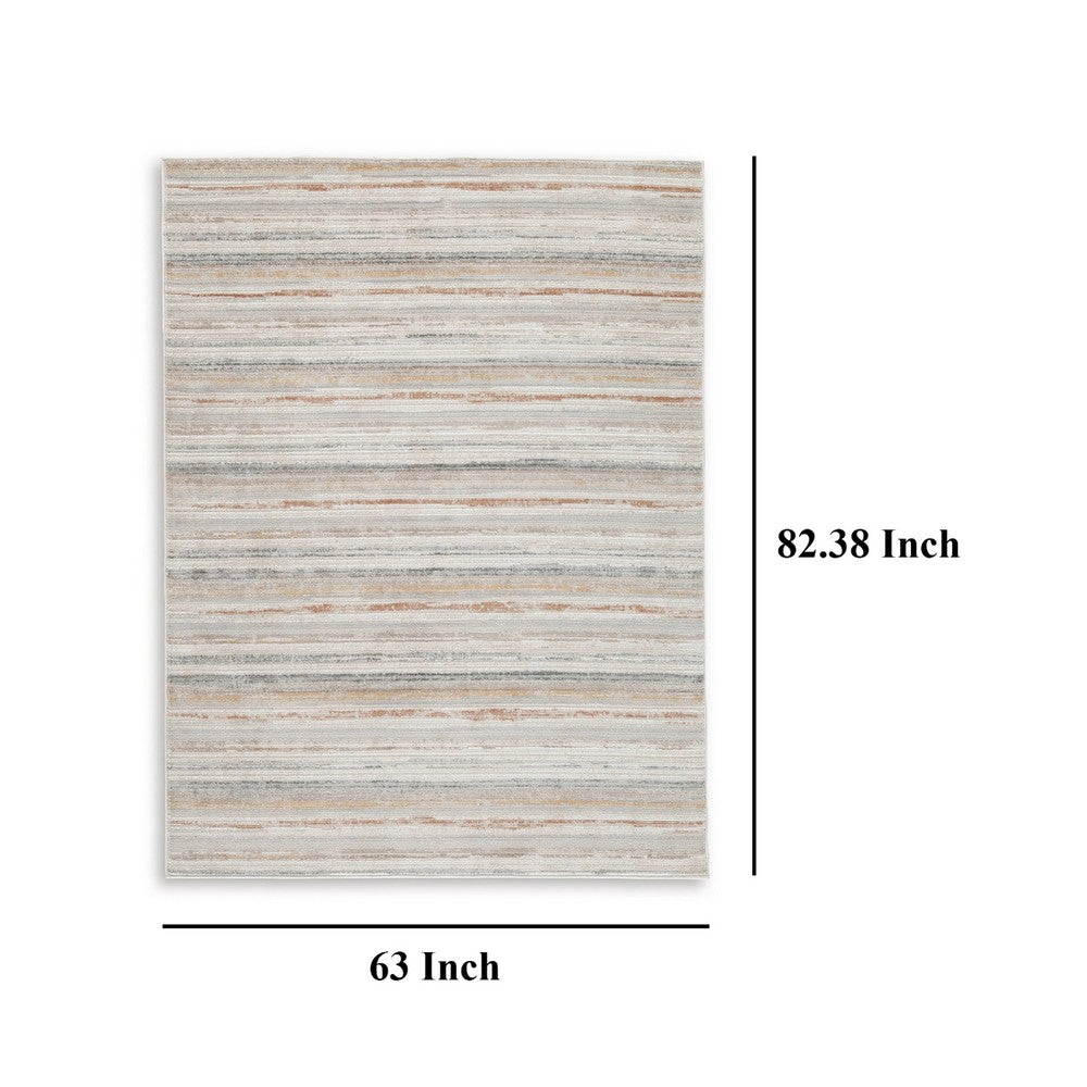 Neyo 5 x 7 Medium Area Rug, Machine Woven White Brown Striped Pattern -BM327817