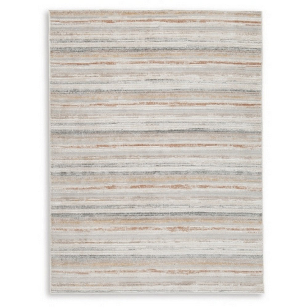 Neyo 5 x 7 Medium Area Rug, Machine Woven White Brown Striped Pattern -BM327817
