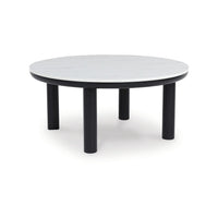 Dae 3pc Coffee and End Table Set, Round White Faux Marble, Black -BM327824