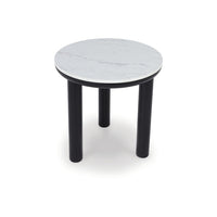 Dae 3pc Coffee and End Table Set, Round White Faux Marble, Black -BM327824