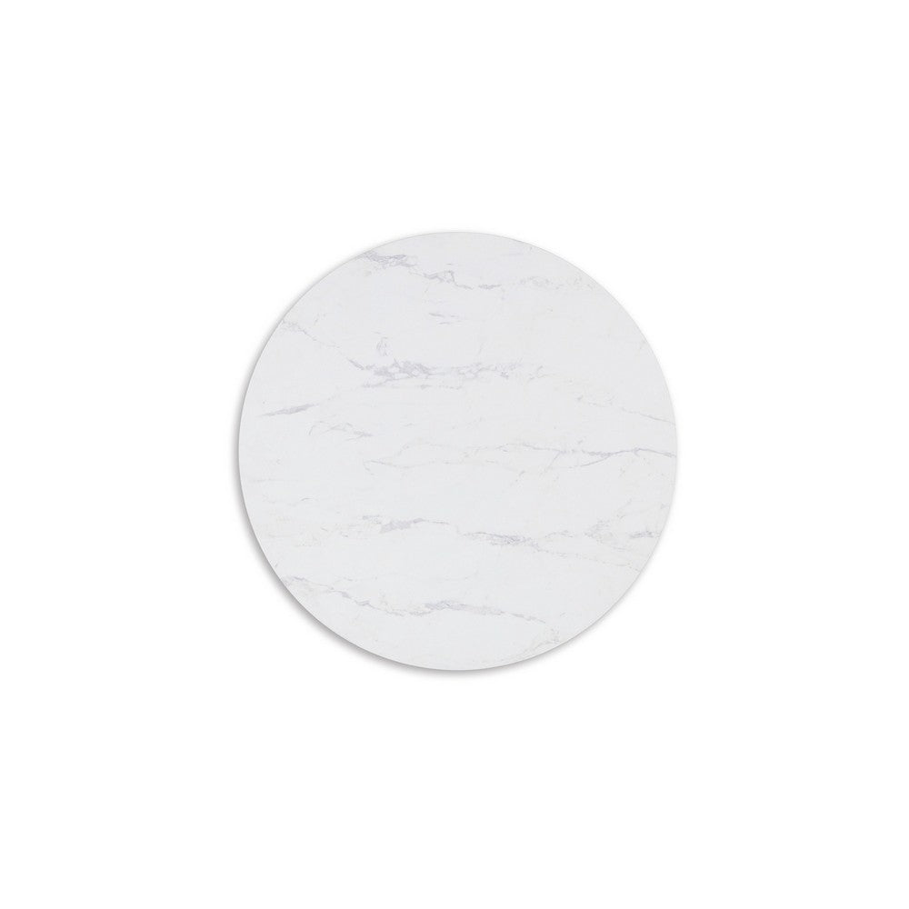 Dae 3pc Coffee and End Table Set, Round White Faux Marble, Black -BM327824