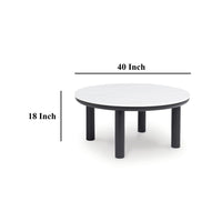 Dae 3pc Coffee and End Table Set, Round White Faux Marble, Black -BM327824