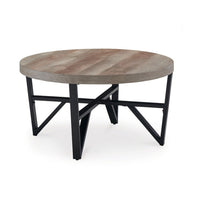 Hya 3pc Coffee and End Table Set, Brown Wood Round Top, Black Angular -BM327826
