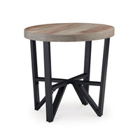 Hya 3pc Coffee and End Table Set, Brown Wood Round Top, Black Angular -BM327826