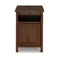 Gena Side End Table, Shelf and Pull Out Tray, Brown Solid Wood 24 Inch -BM327829