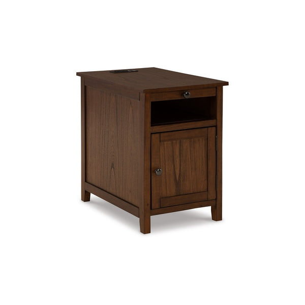 Gena Side End Table, Shelf and Pull Out Tray, Brown Solid Wood 24 Inch -BM327829