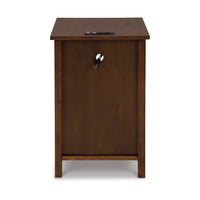Gena Side End Table, Shelf and Pull Out Tray, Brown Solid Wood 24 Inch -BM327829