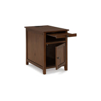 Gena Side End Table, Shelf and Pull Out Tray, Brown Solid Wood 24 Inch -BM327829