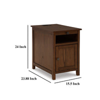Gena Side End Table, Shelf and Pull Out Tray, Brown Solid Wood 24 Inch -BM327829