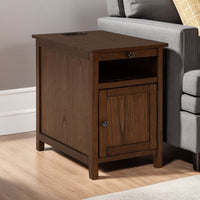 Gena Side End Table, Shelf and Pull Out Tray, Brown Solid Wood 24 Inch -BM327829