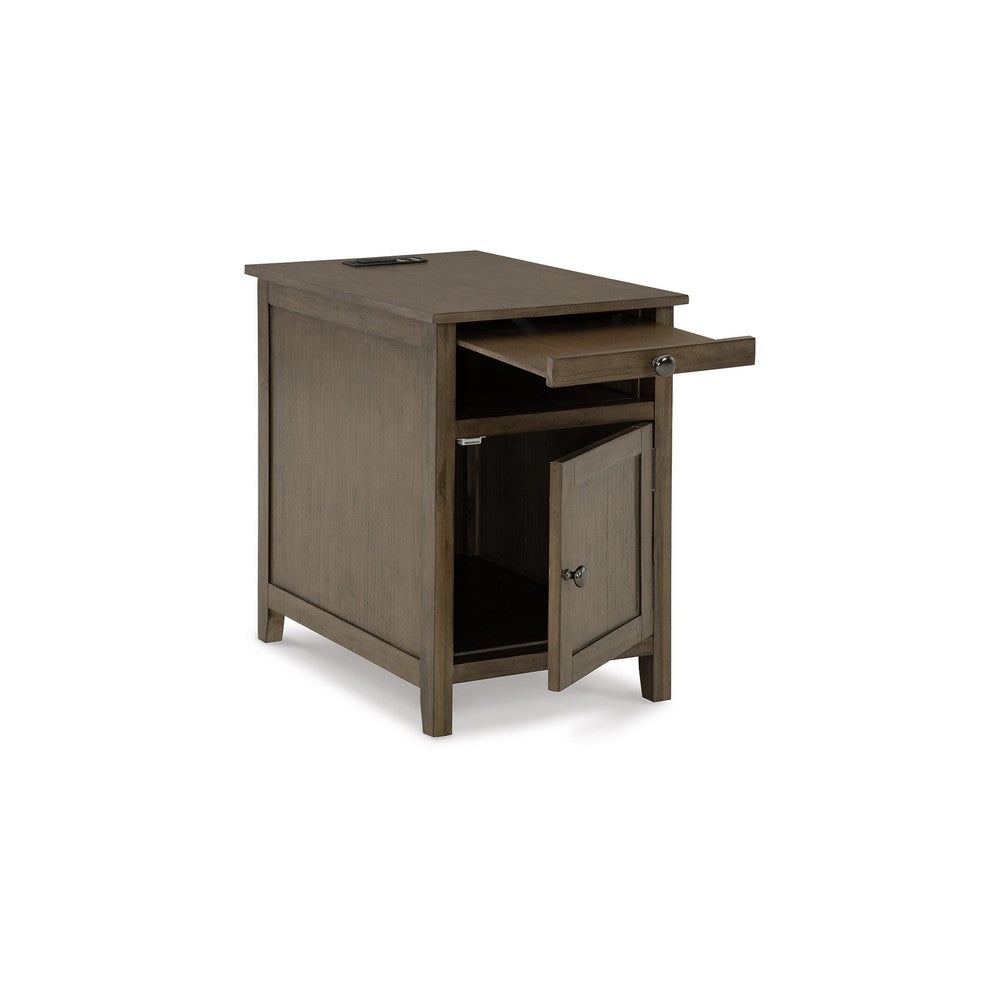 Gena Side End Table, Shelf and Pull Out Tray, Gray Brown Wood 24 Inch -BM327830
