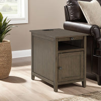 Gena Side End Table, Shelf and Pull Out Tray, Gray Brown Wood 24 Inch -BM327830