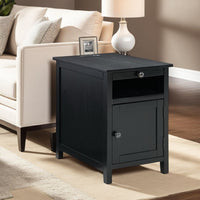 Gena Side End Table, Shelf and Pull Out Tray, Black Solid Wood 24 Inch -BM327833