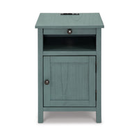 Gena Side End Table, Shelf and Pull Out Tray, Teal Solid Wood 24 Inch -BM327834