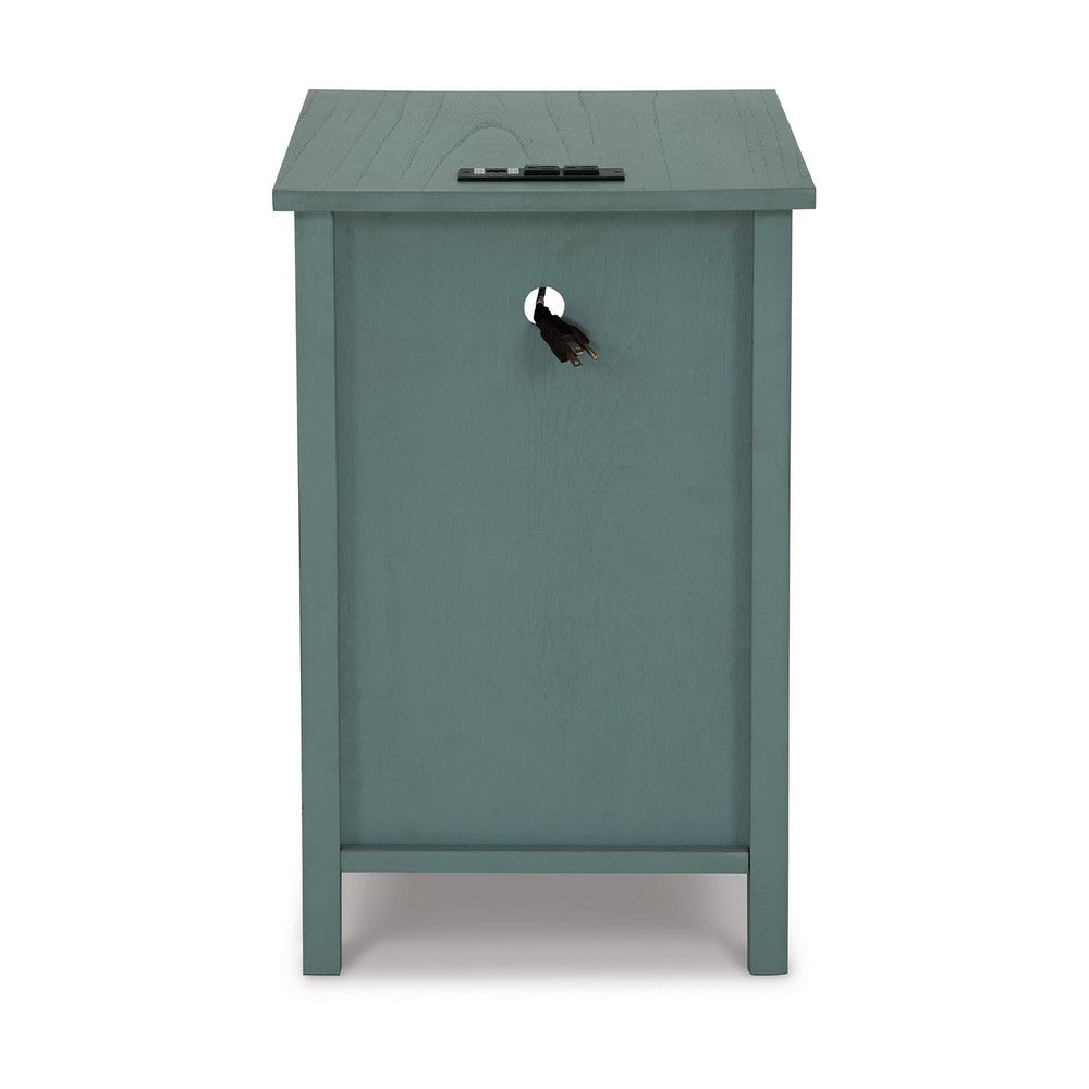 Gena Side End Table, Shelf and Pull Out Tray, Teal Solid Wood 24 Inch -BM327834