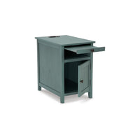 Gena Side End Table, Shelf and Pull Out Tray, Teal Solid Wood 24 Inch -BM327834