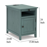 Gena Side End Table, Shelf and Pull Out Tray, Teal Solid Wood 24 Inch -BM327834