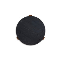 Moy 2pc Coffee and End Table Set, Round Black Textured Top, Solid Wood -BM327840