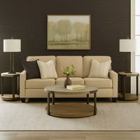 Hein 3pc Coffee n End Table Set, Gray Round Top w Shelf and Wheels -BM327841