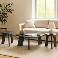 Bey 3pc Coffee n Table Set, Gray Faux Marble Top, Geometric Panel Base -BM327842