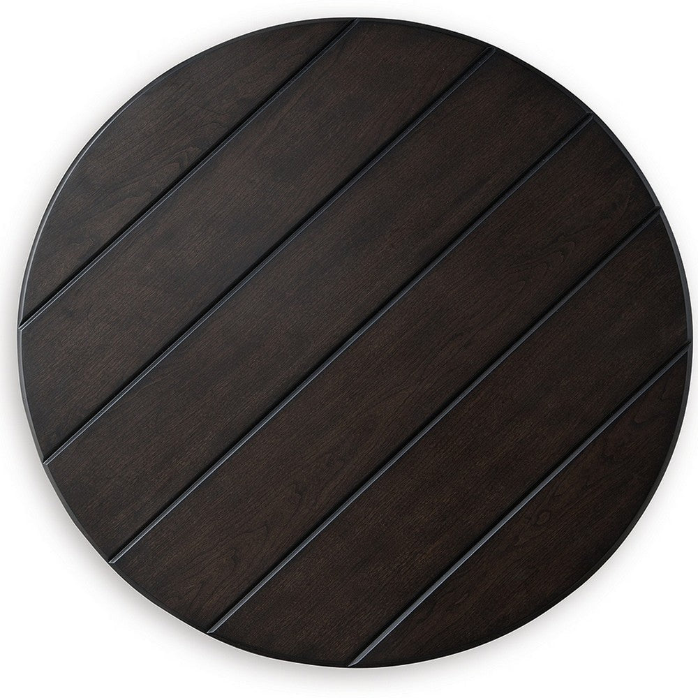 Liu Side End Table w Bottom Shelf, 26 Inch Round Cherry Brown Plank -BM327847