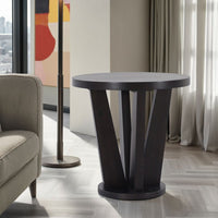 Chloe Side End Table, 24 Inch Round, Angled Pedestal Base, Dark Brown -BM327849
