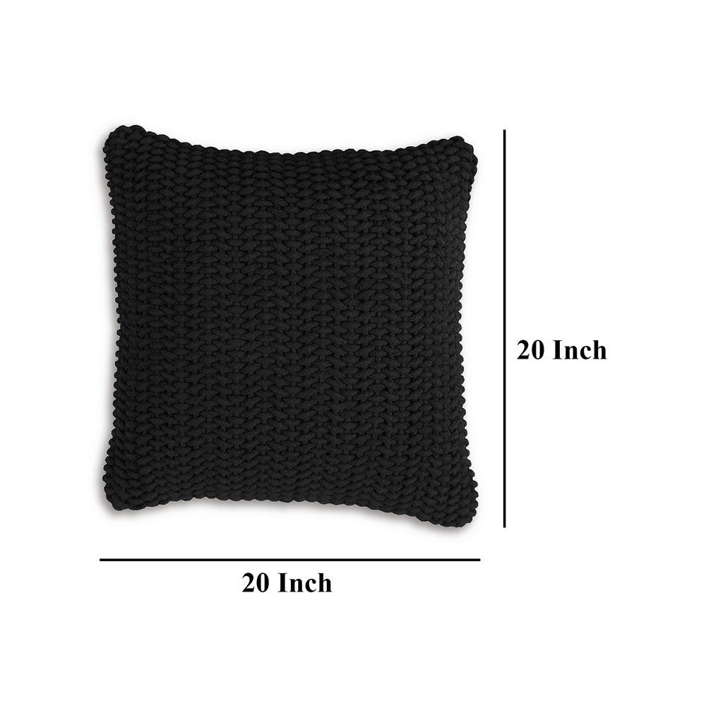 Rene Square Accent Throw Pillow, 20 Inch, Black Handwoven Design -BM327860