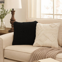 Rene Square Accent Throw Pillow, 20 Inch, Black Handwoven Design -BM327860
