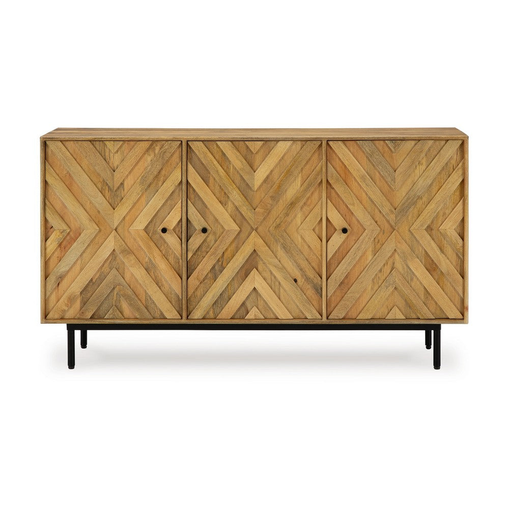 Sideboard Cabinet Console, Diamond Pattern 3 Doors, Brown 58 Inch -BM327866