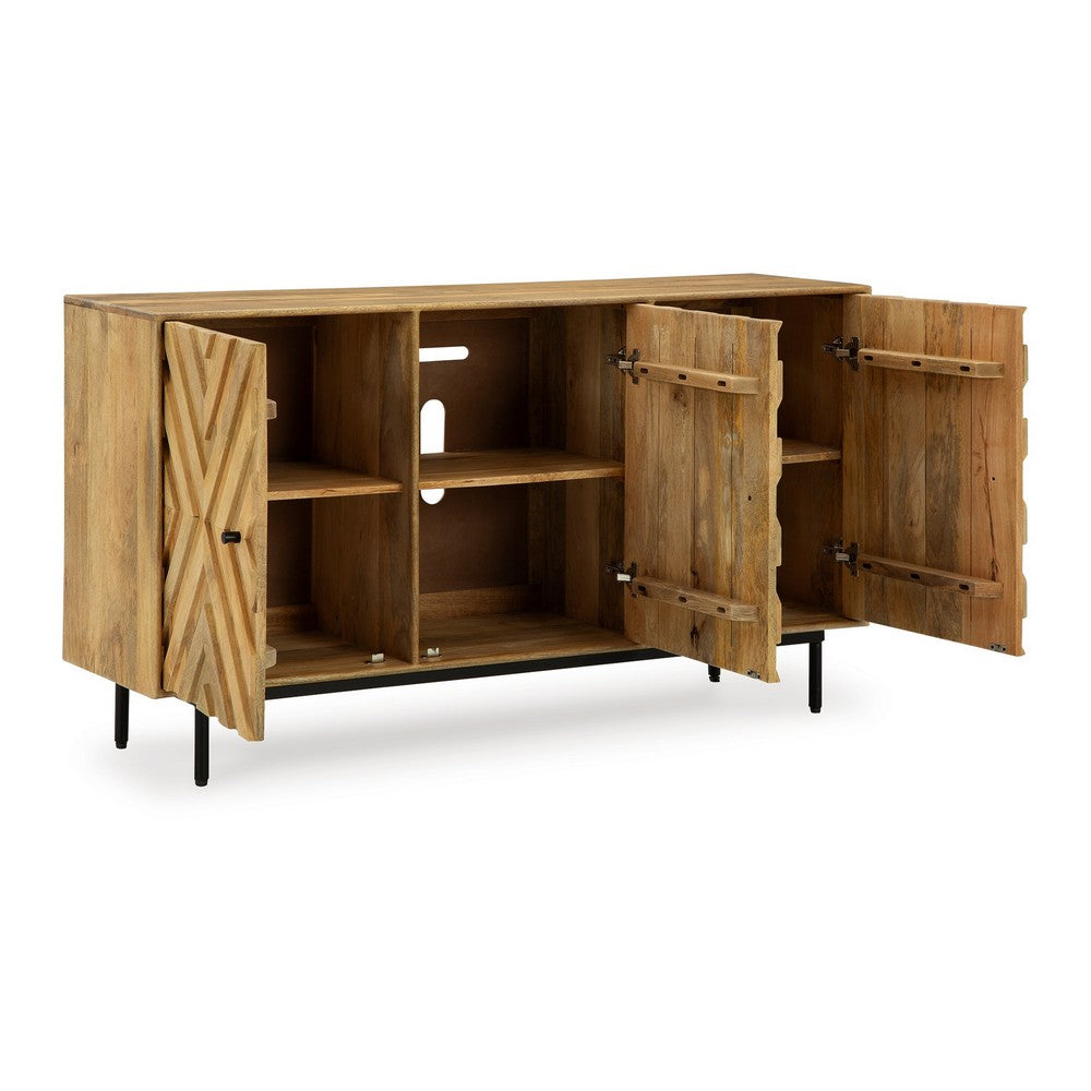 Sideboard Cabinet Console, Diamond Pattern 3 Doors, Brown 58 Inch -BM327866