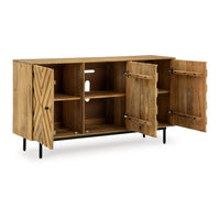 Sideboard Cabinet Console, Diamond Pattern 3 Doors, Brown 58 Inch -BM327866
