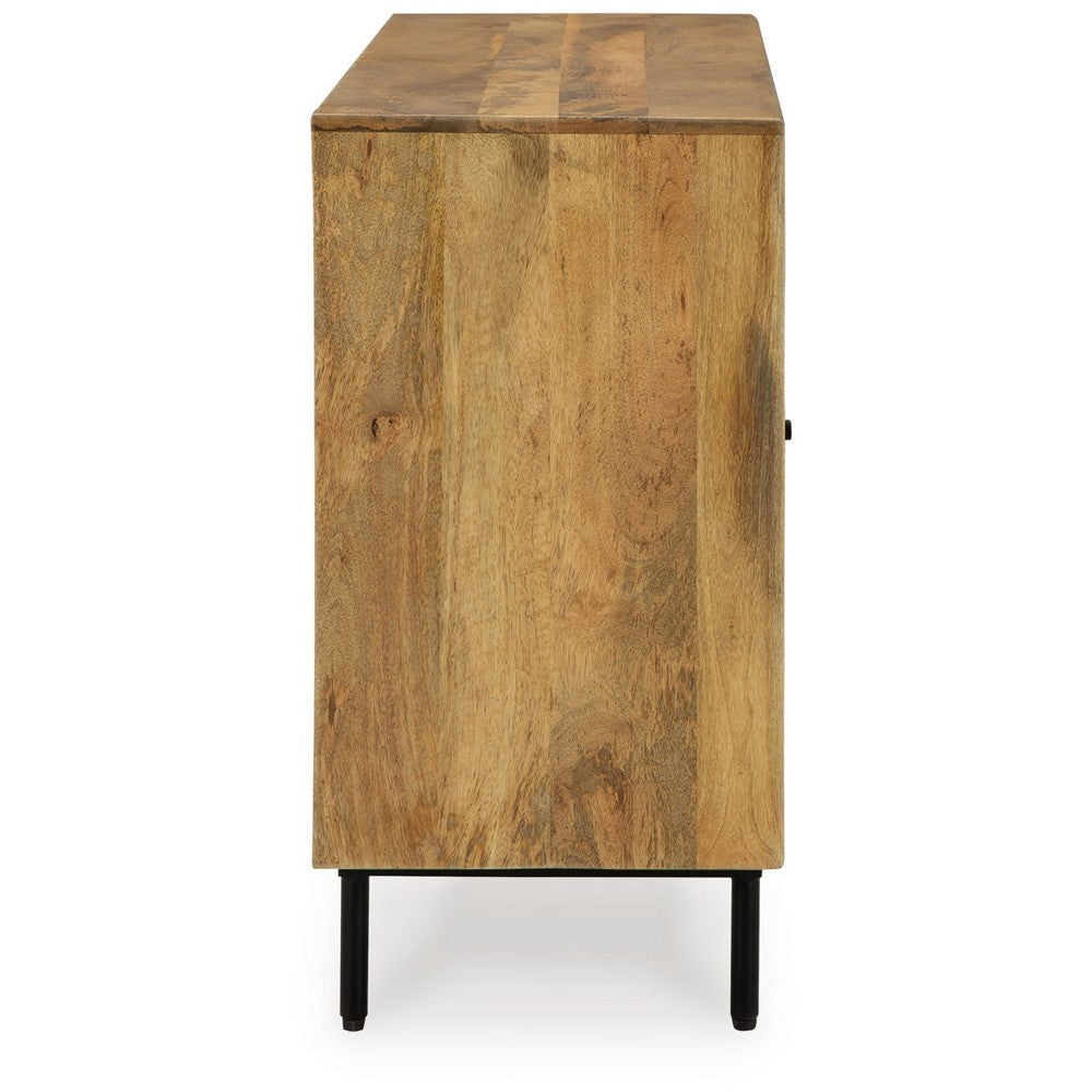 Sideboard Cabinet Console, Diamond Pattern 3 Doors, Brown 58 Inch -BM327866
