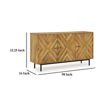 Sideboard Cabinet Console, Diamond Pattern 3 Doors, Brown 58 Inch -BM327866