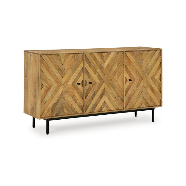 Sideboard Cabinet Console, Diamond Pattern 3 Doors, Brown 58 Inch -BM327866