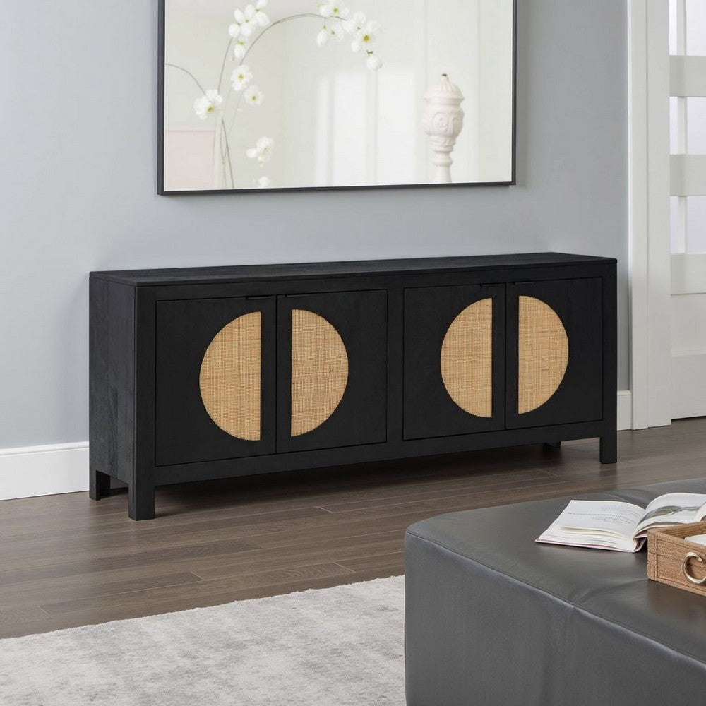Sideboard Cabinet Console, 4 Doors Woven Cane, 70 Inch Black and Brown -BM327870