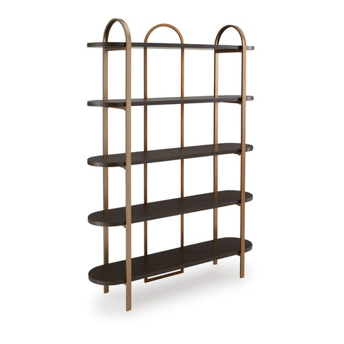 72 Inch Bookcase with 5 Ash Wood Storage Shelves, Retro Gold Frame