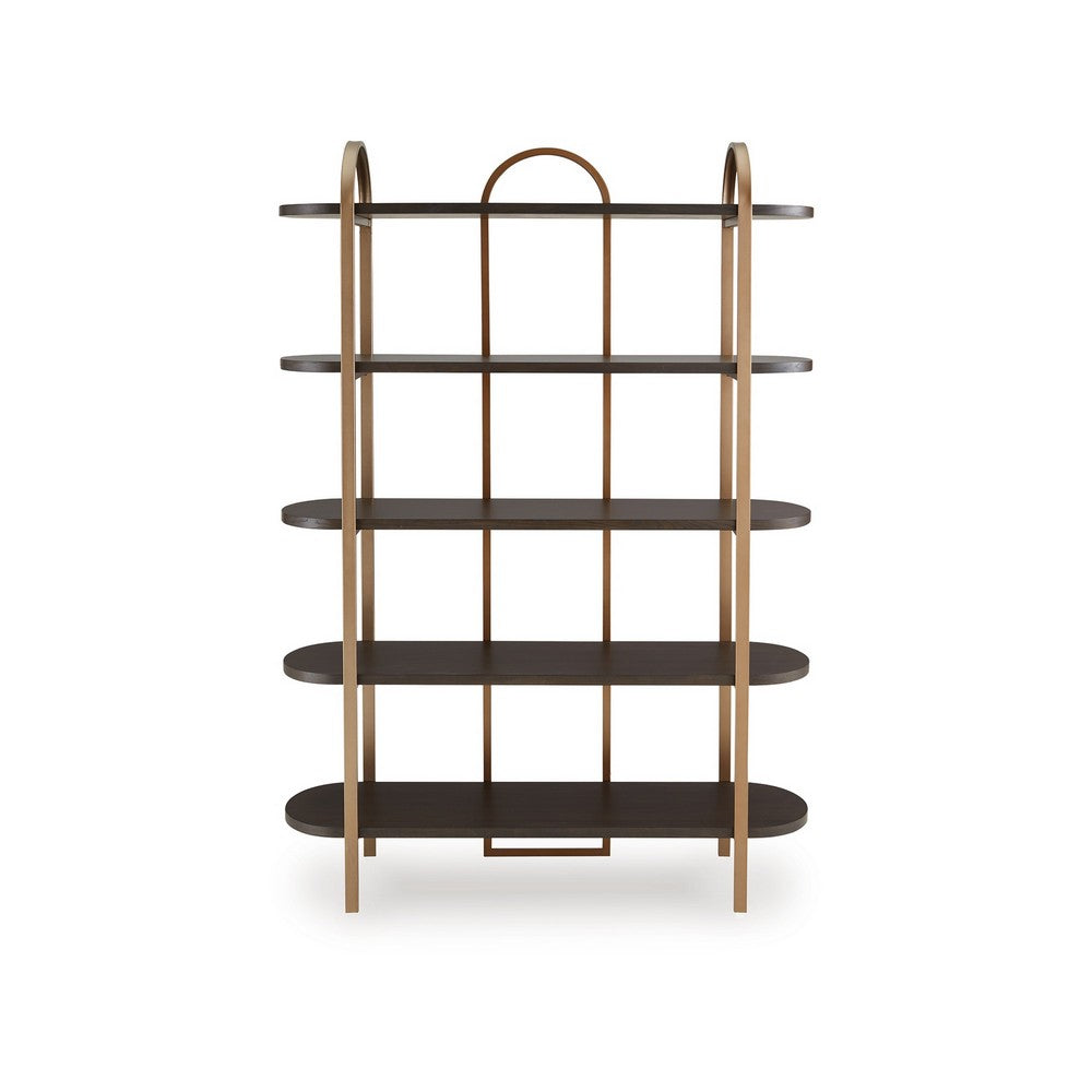 72 Inch Bookcase with 5 Ash Wood Storage Shelves, Retro Gold Frame -BM327878