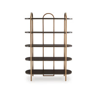 72 Inch Bookcase with 5 Ash Wood Storage Shelves, Retro Gold Frame -BM327878