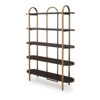 72 Inch Bookcase with 5 Ash Wood Storage Shelves, Retro Gold Frame -BM327878