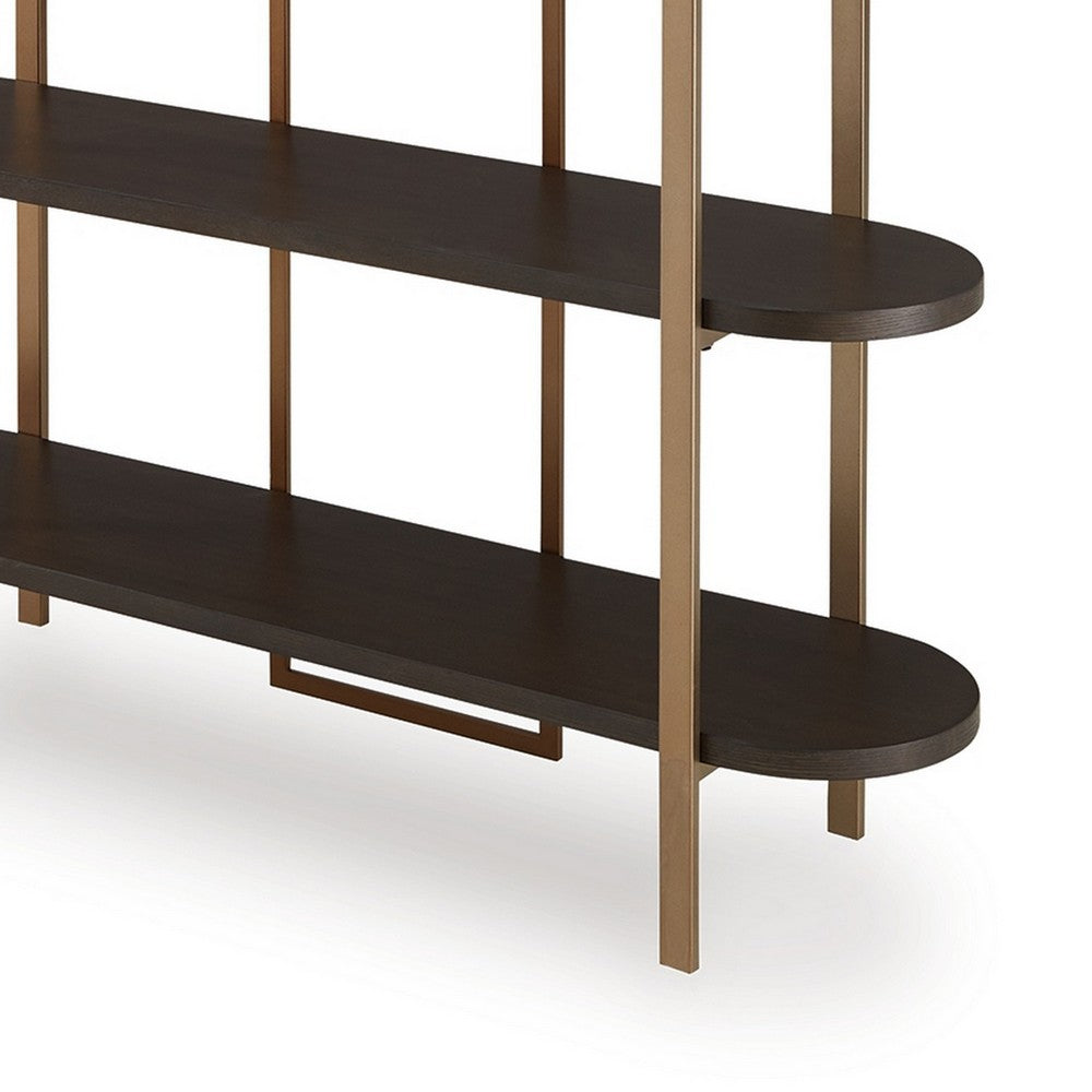 72 Inch Bookcase with 5 Ash Wood Storage Shelves, Retro Gold Frame -BM327878