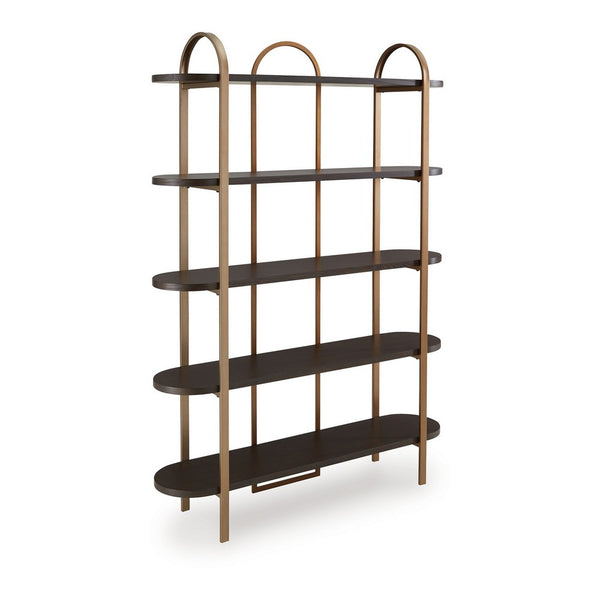 72 Inch Bookcase with 5 Ash Wood Storage Shelves, Retro Gold Frame -BM327878