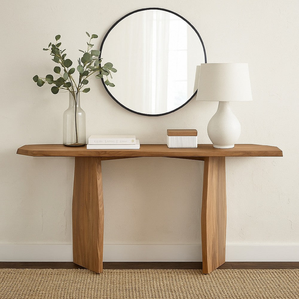 Console Sofa Table, Acacia Wood Irregular Tabletop, Brown 64 Inch -BM327879