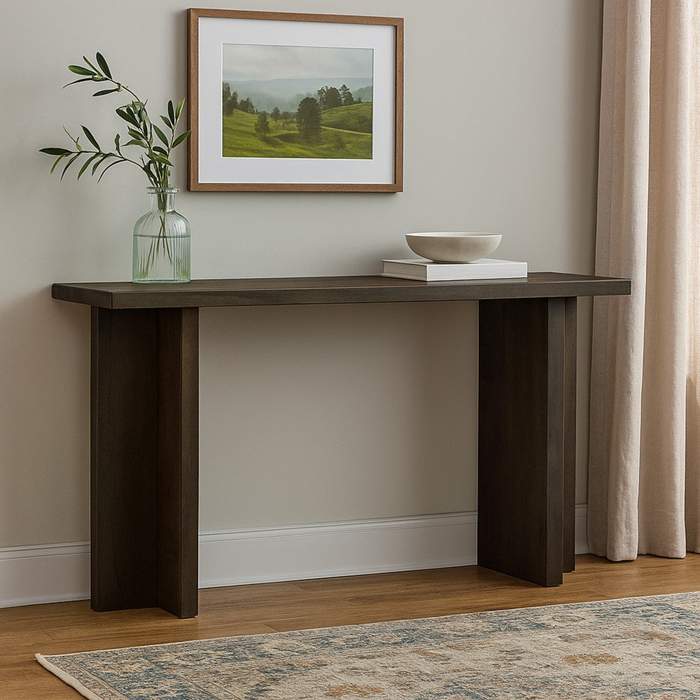 Console Sofa Table, Solid Wood T Shaped Legs, Dark Brown 53 Inch -BM327882