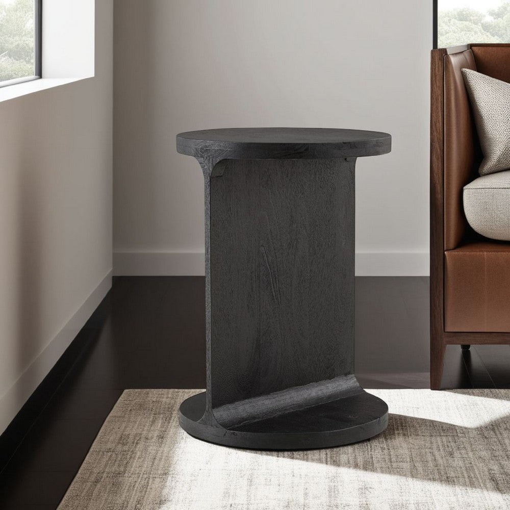 Accent Table, I Shaped Mango Wood Body, Sandblasted Black 16 Inch -BM327883