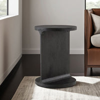 Accent Table, I Shaped Mango Wood Body, Sandblasted Black 16 Inch -BM327883
