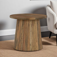 Ceil Accent Table, Round Fluted Walnut Brown Solid Wood Base, 20 Inch -BM327885