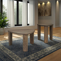 Nesting Accent Table Set of 2, Triangular Shape Tops, Brown Mango Wood -BM327887