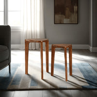 Nesting Accent Table Set of 2, Brown Solid Mango Wood Triangular Shape -BM327889