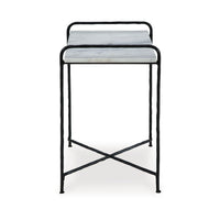Accent Table, 22 Inch White Marble Top, Industrial Black Metal Legs -BM327890